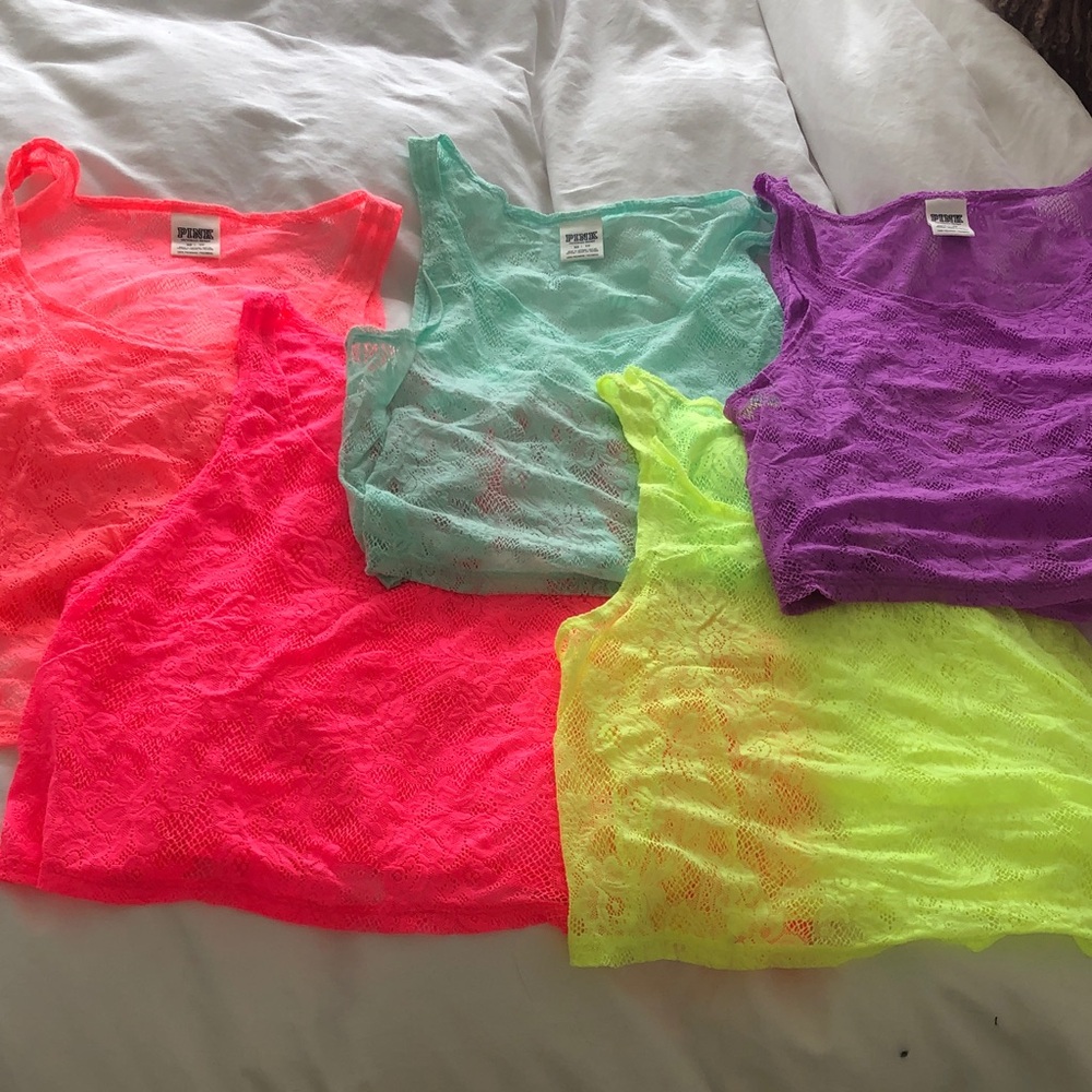 PINK Victoria's Secret Neon Lace Tank Tops Pink, Coral, Mint, Purple, Yellow XS